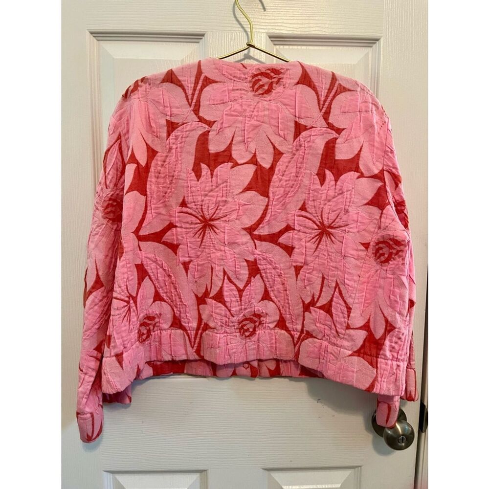 Tara Jarmon Pink Floral Textured Cropped Jacket Blazer EU 44 - Picture 8 of 10